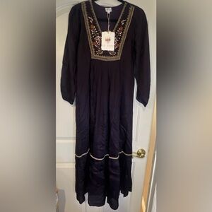 ex VOTO Vintage Hazel Maxi Plum Embroidered Dress Lined  Women’s Size MEDIUM NWT